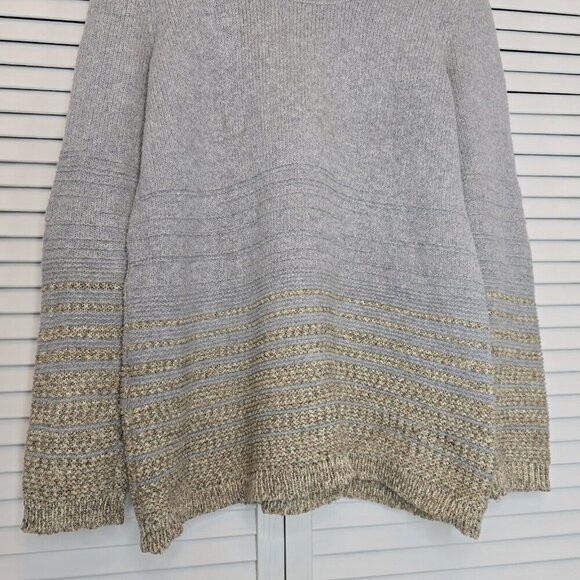 CALVIN KLEIN Tunic Sweater Cowl Neck Oversized Gray Gold Lurex Gradient Women M - Picture 4 of 12